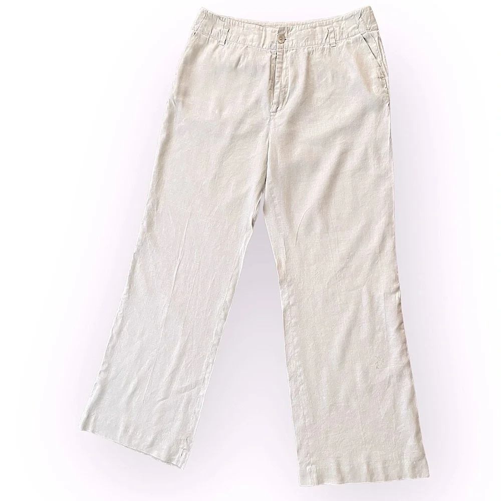 Banana Republic Harrison stretch linen blend wide leg high rise pants size 14L
